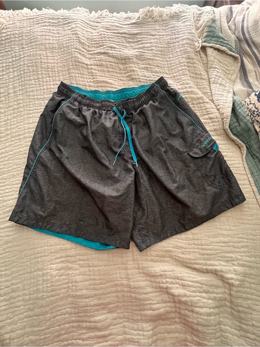 Speedo Charcoal Gray Swim Shorts with Teal Trim XXL